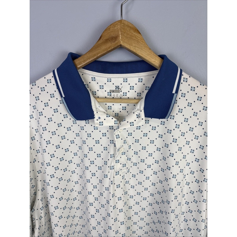 Puma Golf White Light Blue AOP Performance Golf Polo Mens 2XL Tennis